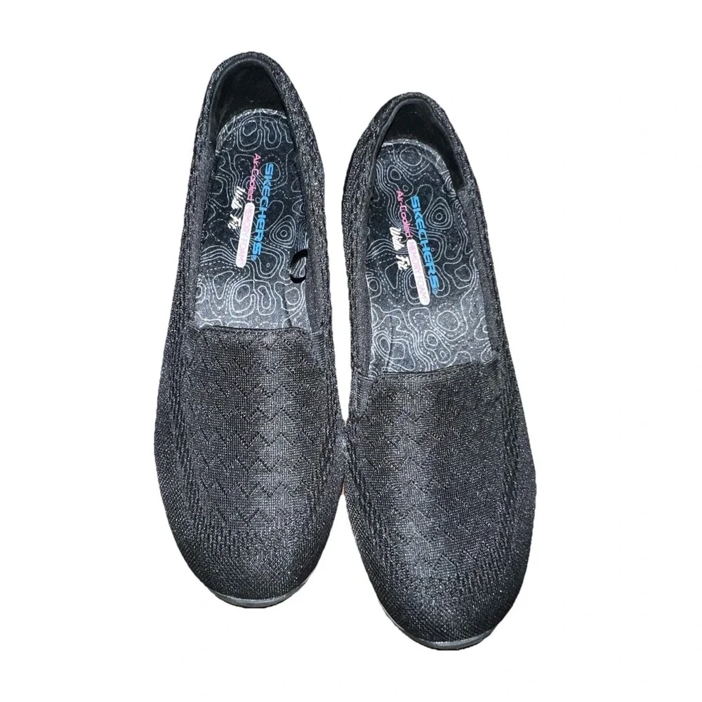 Skechers Air-Cooled Memory Foam Black Slip-On Women's Walking Shoes 10 EW